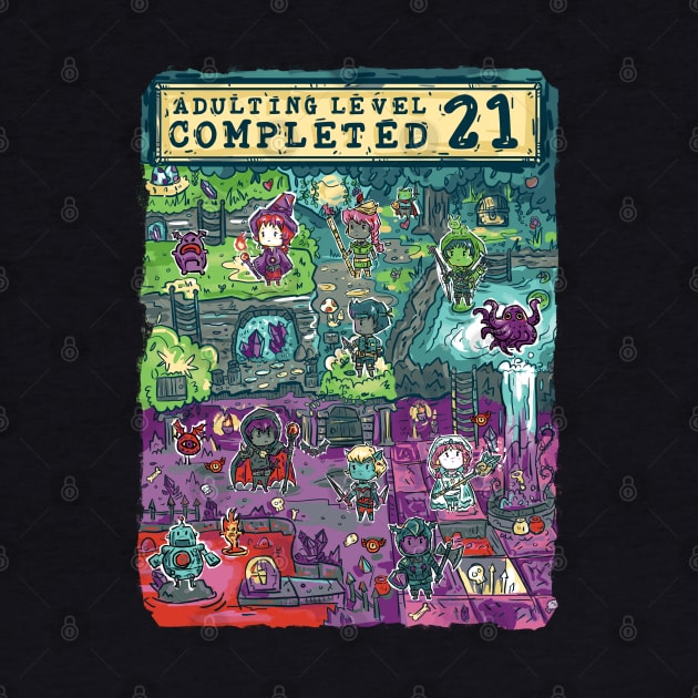 Adulting Level 21 Completed Birthday Gamer by Norse Dog Studio